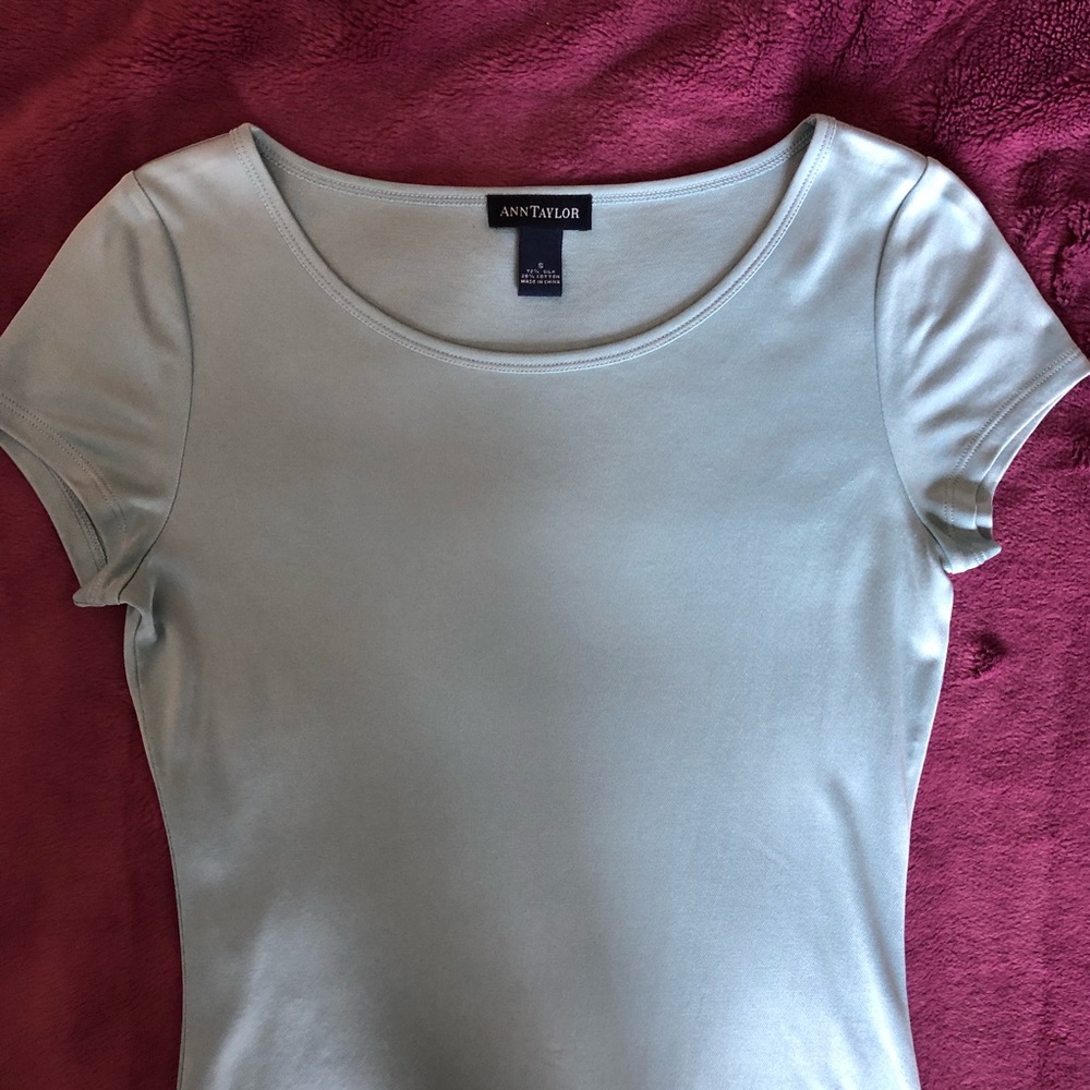 Ann Taylor Light Blue Silk T-Shirt